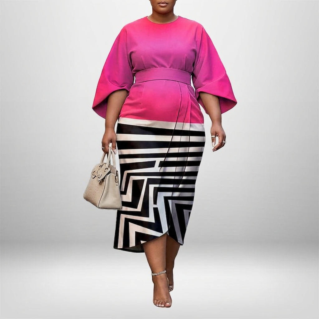 VIVARA | Bold Contrast Midi with Sculpted Waist and Graphic Elegance