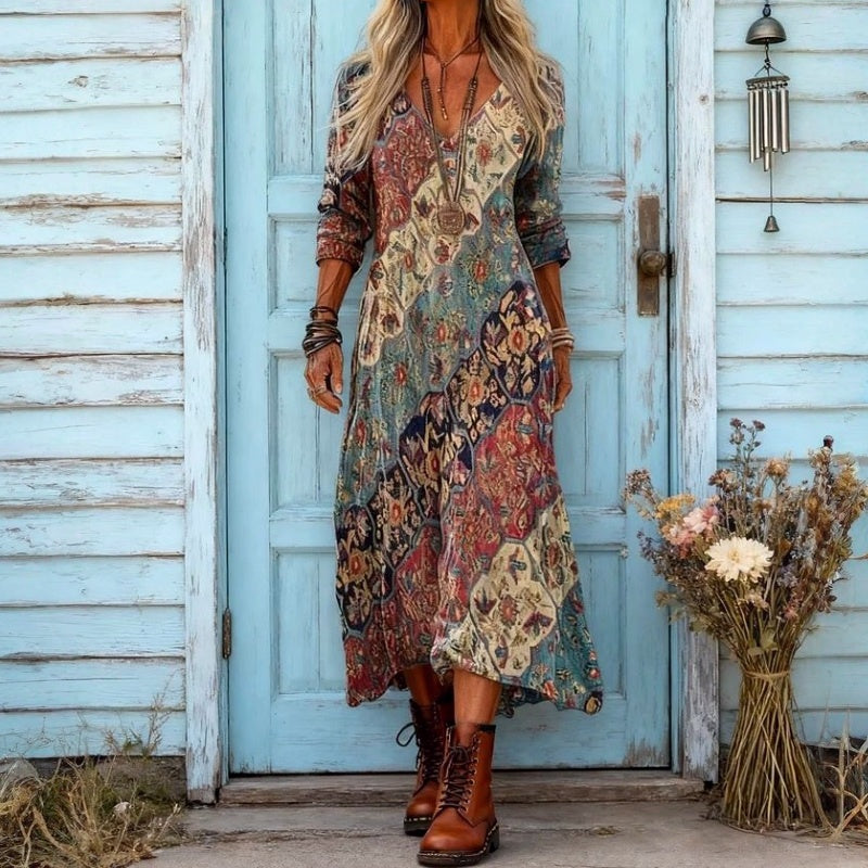 Lydia | Patchwork Print Long-Sleeve Maxi Dress