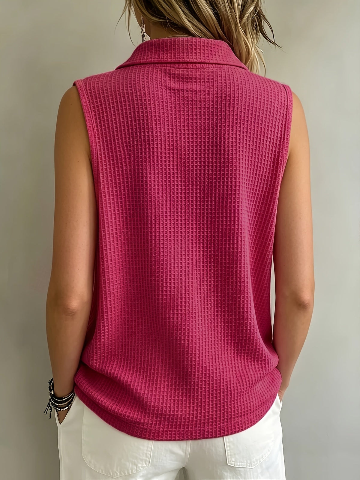 Nola | Waffle Button Sleeveless Top