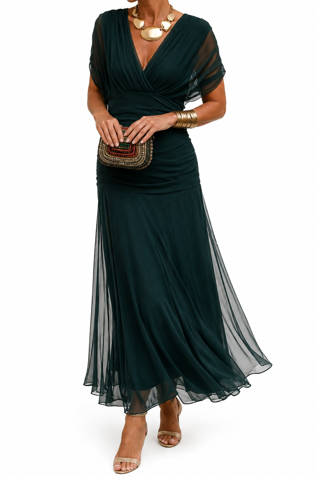 Mikaela | Long Draped Chiffon Dress
