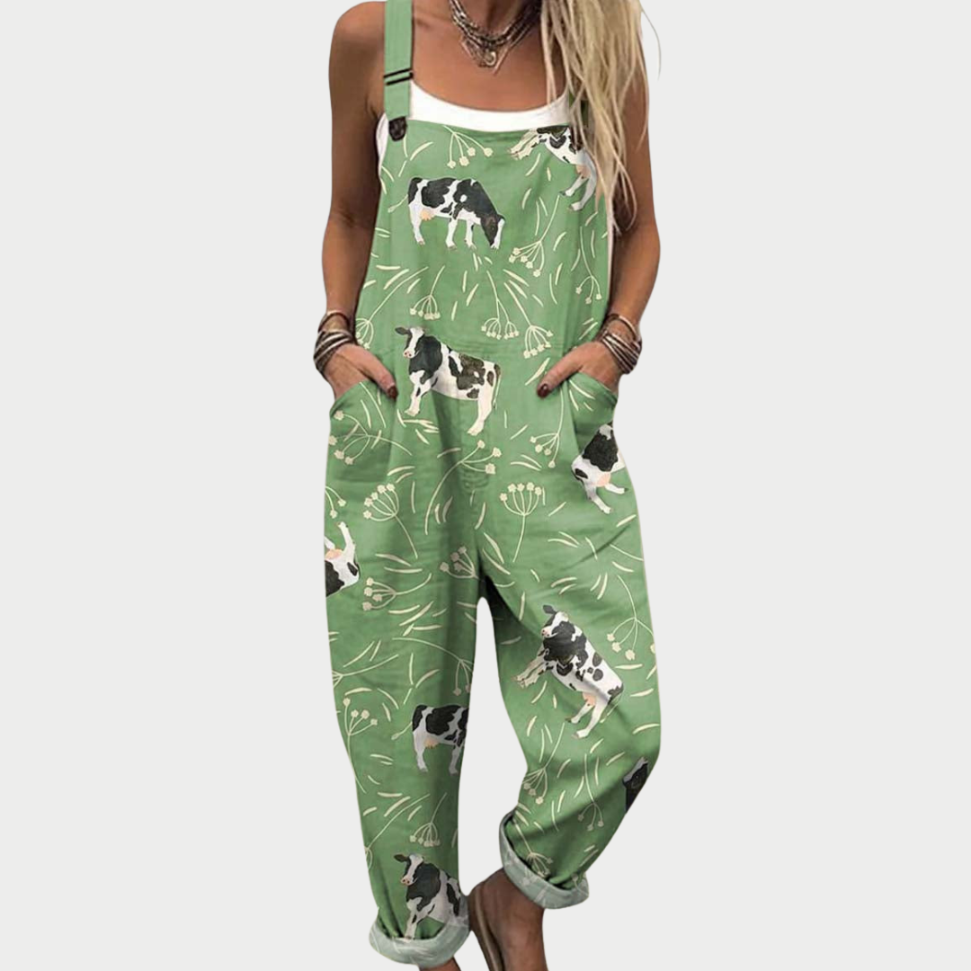 Women’s Loose Fit Printed Dungarees