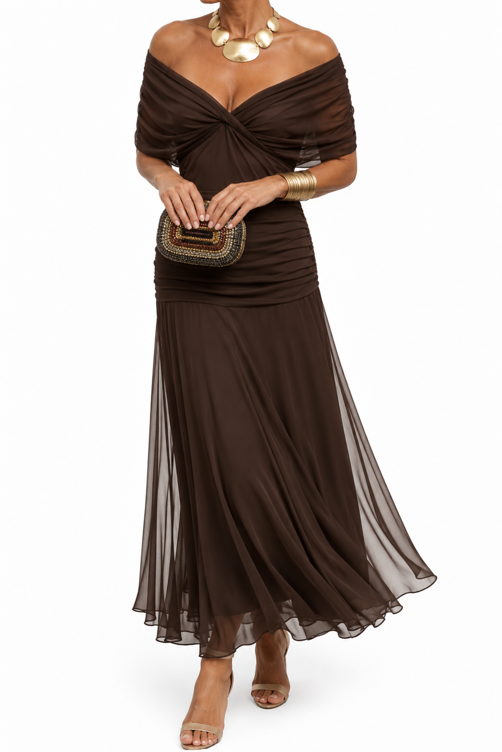 Mikaela | Long Draped Chiffon Dress