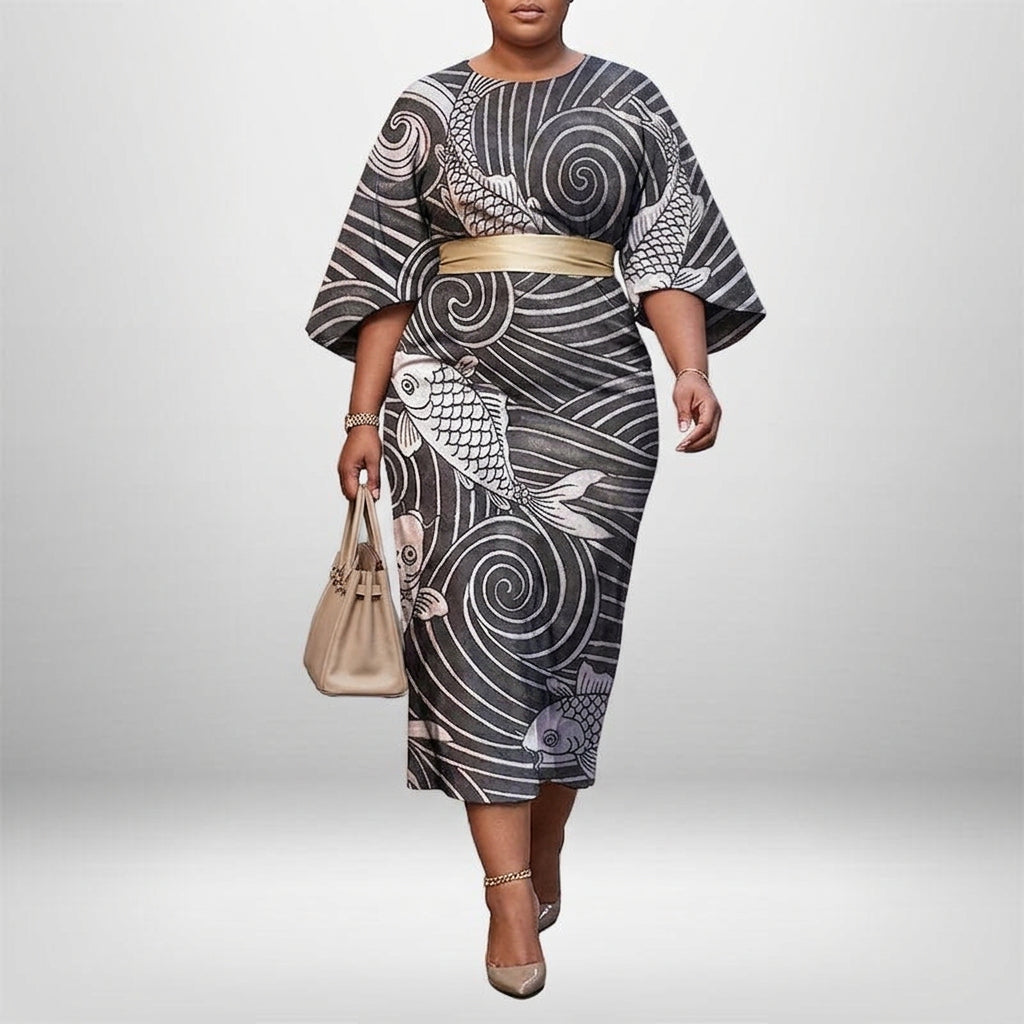 NOIRÉ | Artistic Koi Midi with Sculpted Waist and Timeless Flow