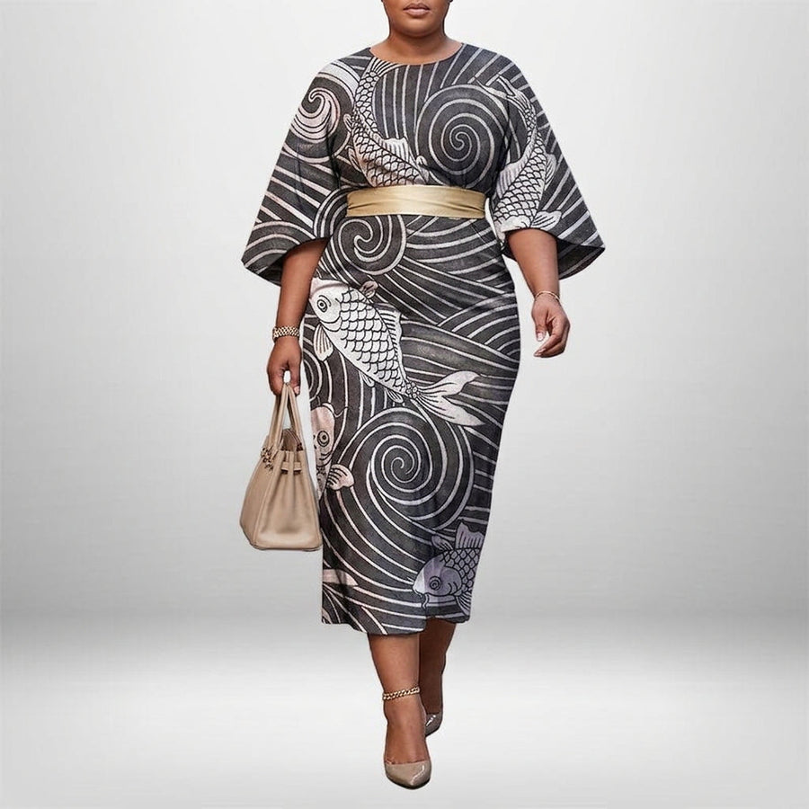 NOIRÉ | Artistic Koi Midi with Sculpted Waist and Timeless Flow