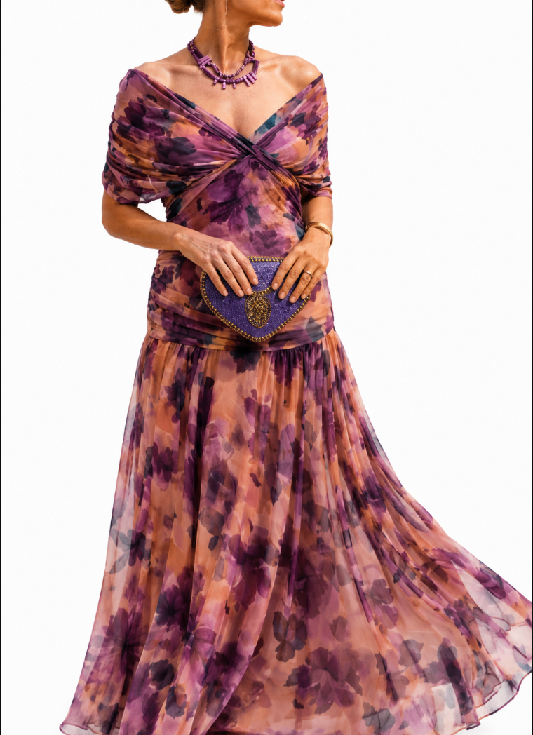 Mikaela | Long Draped Chiffon Dress