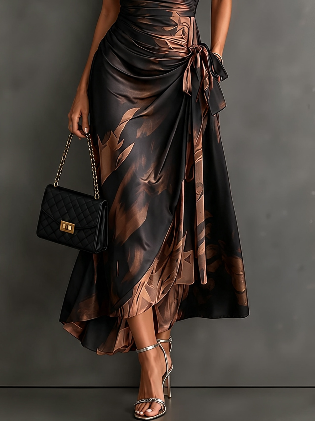 Sienna™ Brown Abstract Wrap Midi Dress