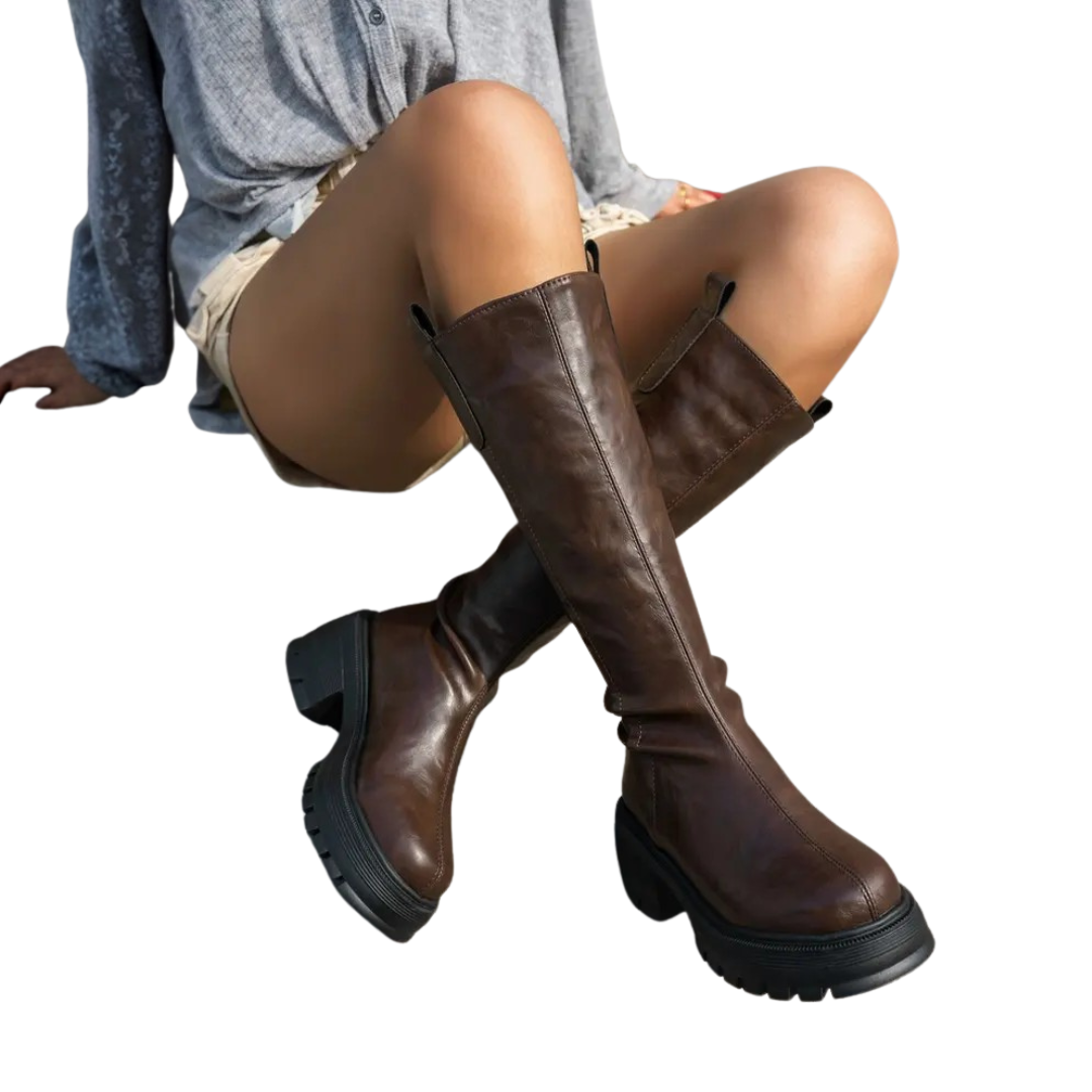 Brown Knee-High Platform Boots