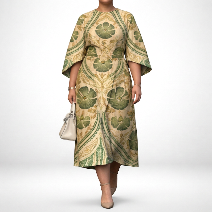 SERENZA | Vintage Floral Midi with Sculpted Waist and Regal Elegance