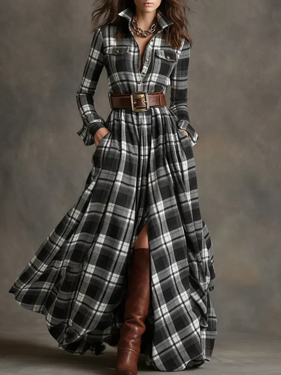 Isabel | Plaid Belted Maxi Dress