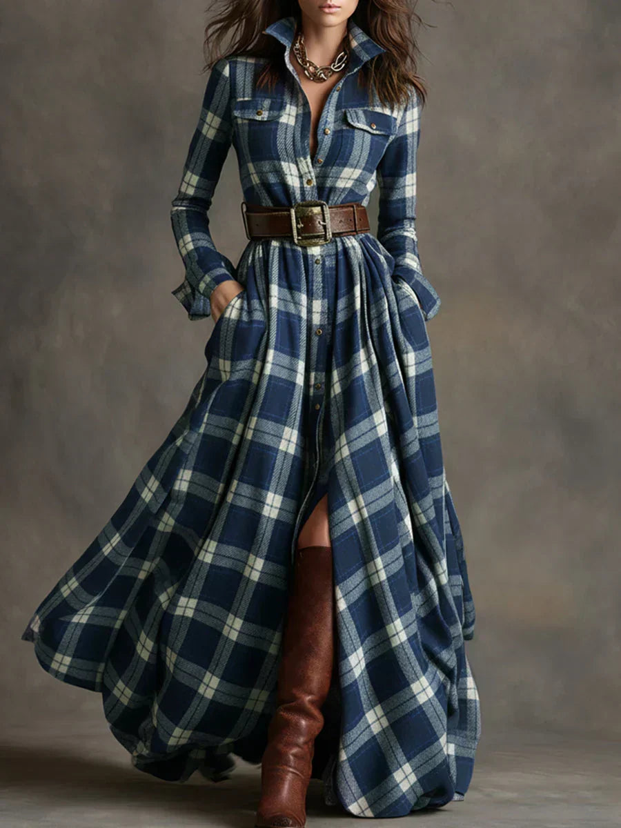 Isabel | Plaid Belted Maxi Dress