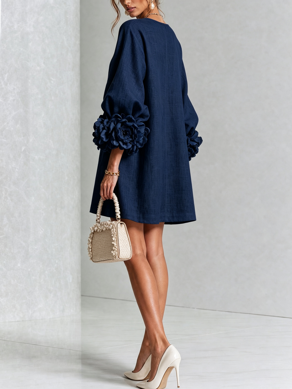Amelia | Rosette-Cuff Mini Dress