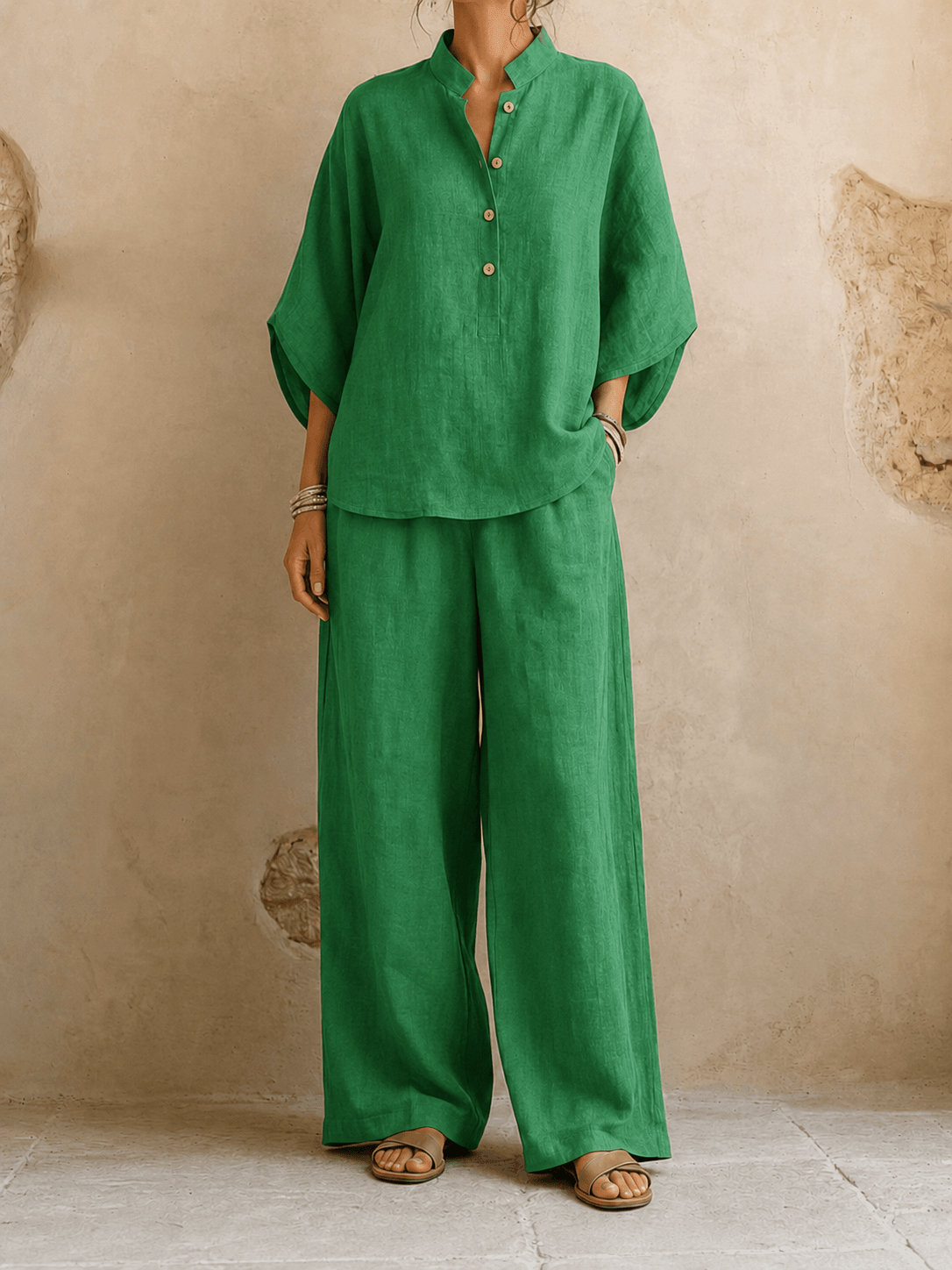 Linen Co-Ord Set — Relaxed Top & Wide-Leg Pants