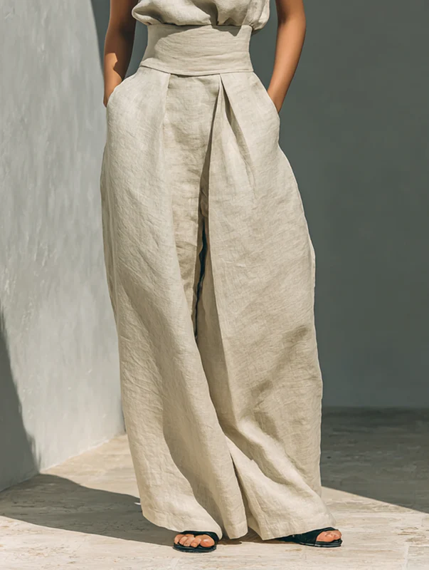 Lynette™ | High-Neck Cotton Top & Wide-Leg Trouser Set