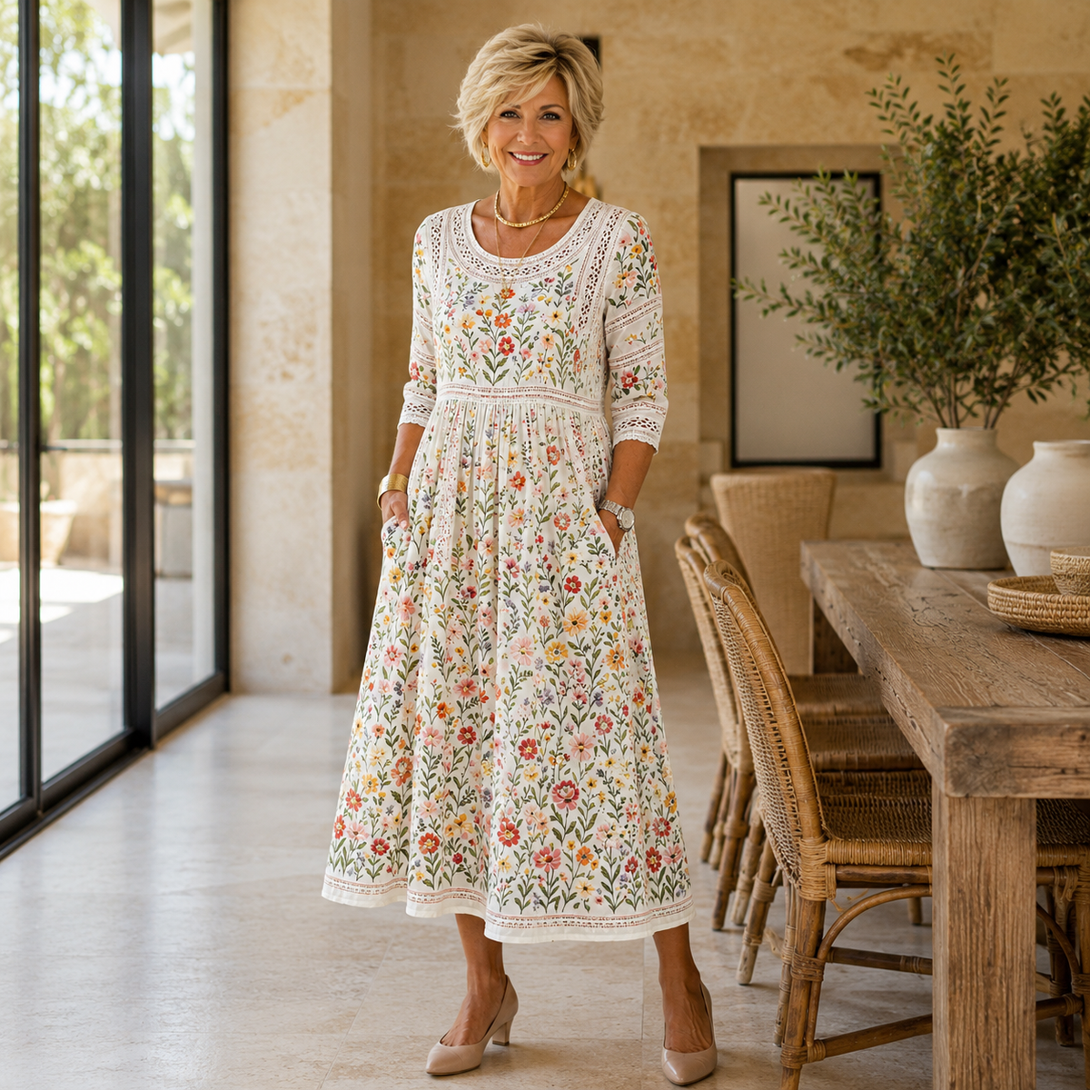 Wildflower Meadow Charm Midi Dress.