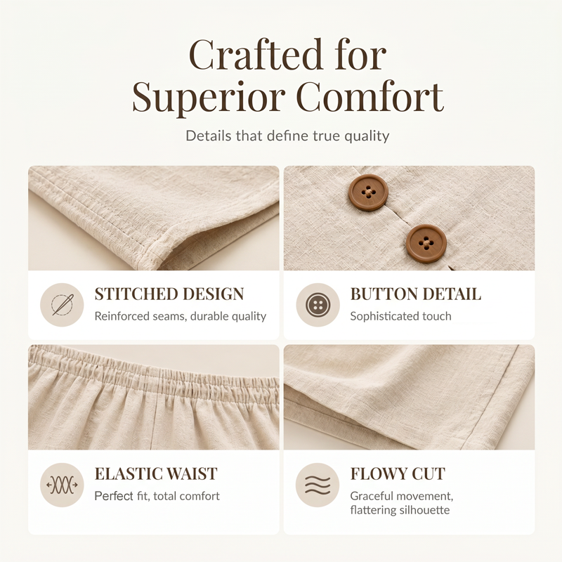 Natural Linen-Blend Sleeveless Button Top and Loose Pants Set